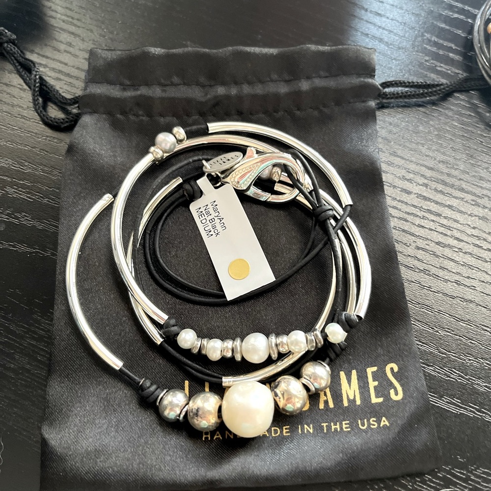 NWT Lizzy James Maryann bracelet black leather sterling silver medium